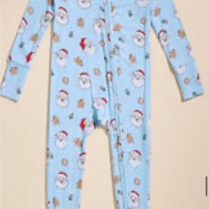 Festive Santa Print Blue Kids Footie